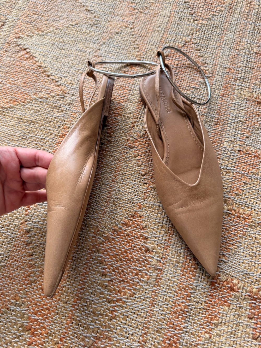 Jil Sander Nude Beige Silver Anklet Bangle Pointed Flat 37.5 - Picture 7 of 14